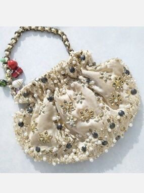 Silk, Glass CHAN LUU Beaded Evening Bag Metal Kiss Lock Jeweled Enamel Lampwork